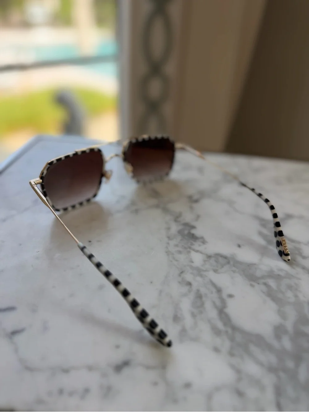 KREWE Emery 18K Matte Domino Sunglasses Black White Gold